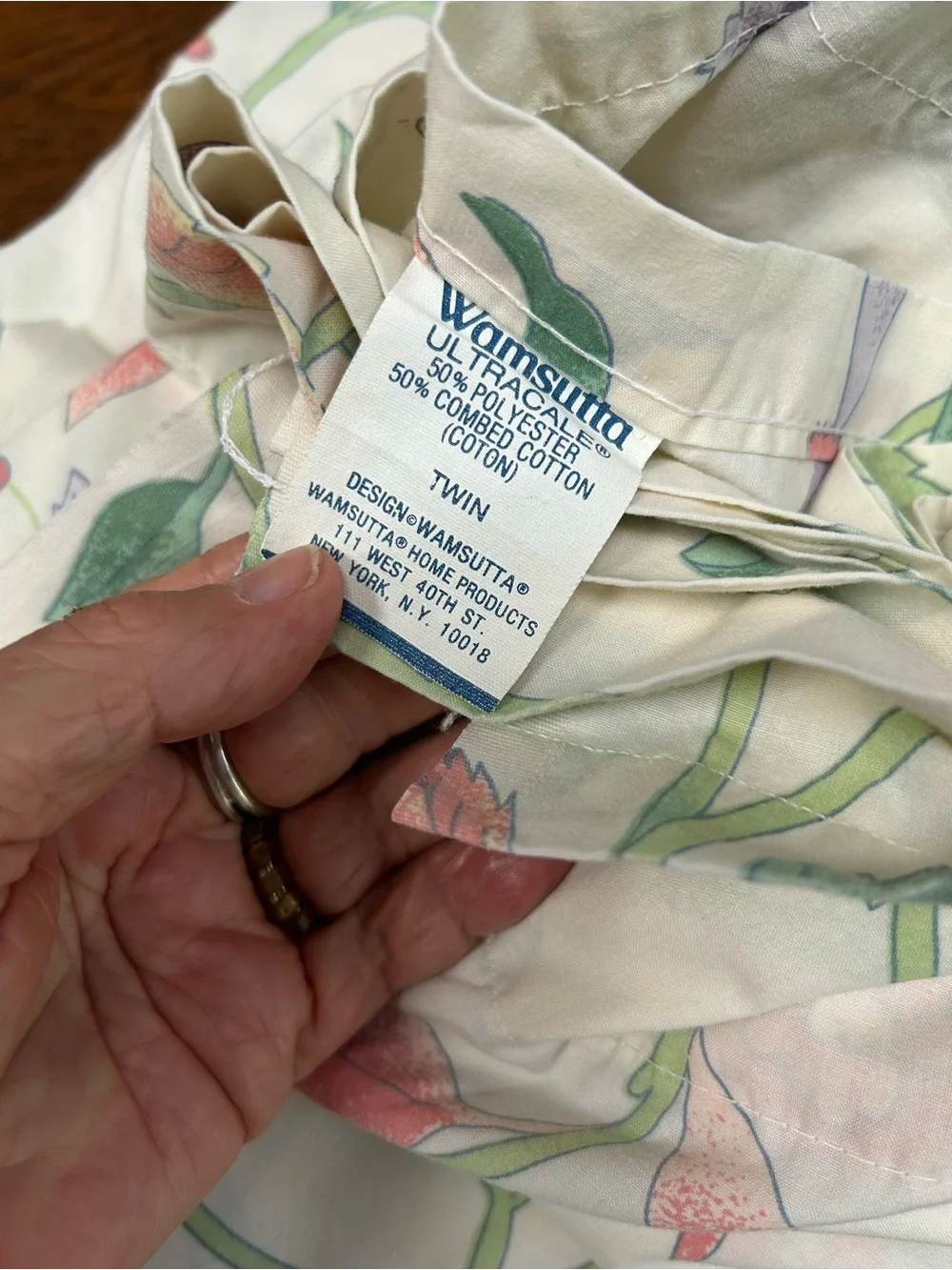 TWO Wamsutta Cream Floral Twin Flat Sheets/ Set (2) with Pink & Green.